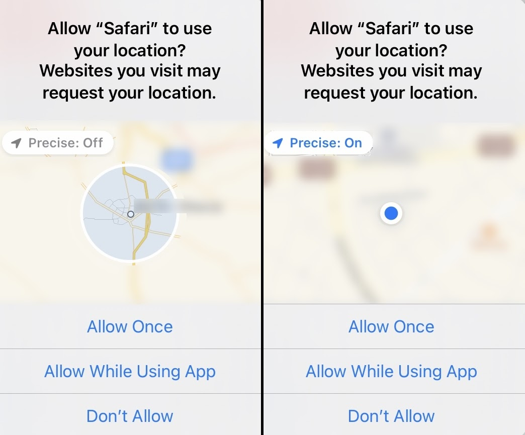 iOS 14 has a prompt that allows users to provide or deny Precise Location.
